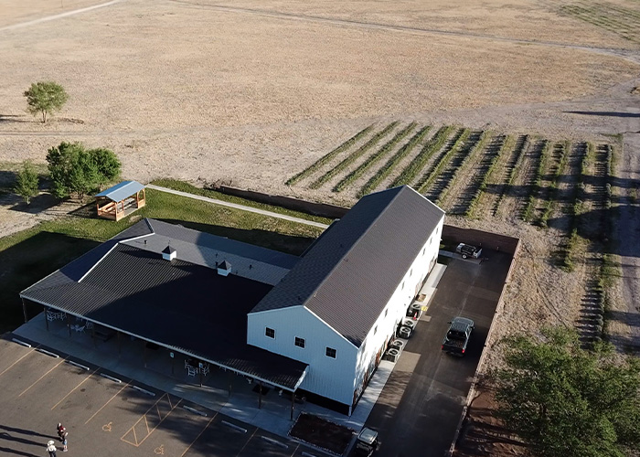Aerial view of farm house