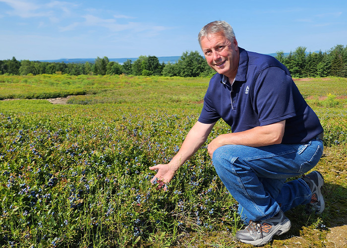 Person kneeling over crops