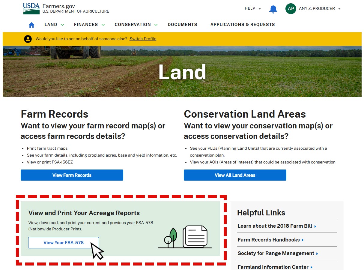 Screen shot of land web page