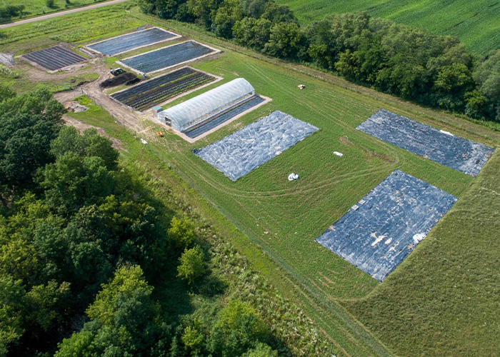 Aerial view of a farm