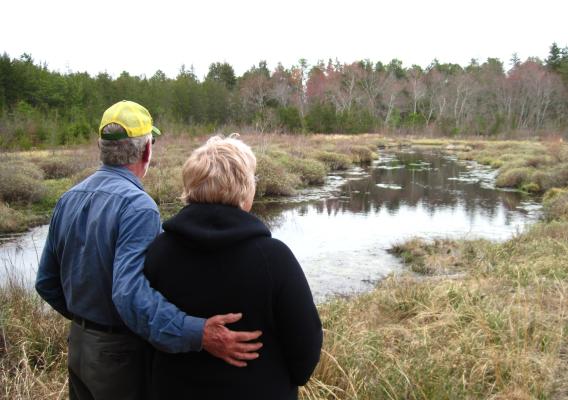 Ann and William Fox overlooking their wetlands